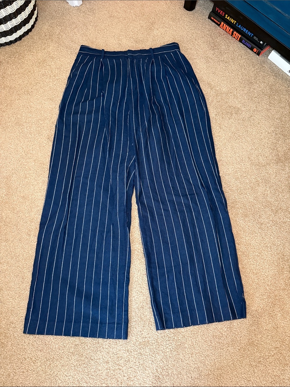GAP Linen Cotton Blend Navy Pinstripe Trousers